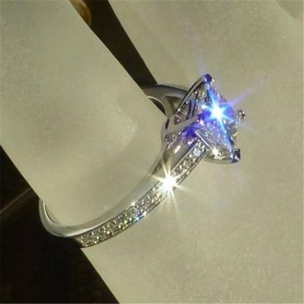 14K White Princess Square Engagement Ring - Picture 5 of 7